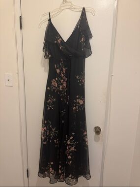 Jenny Yoo Black Maxi Dress with Pink Floral Print